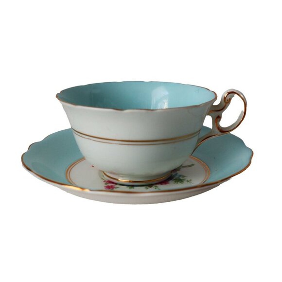Tea Cup and Saucer Vintage Teacup Pale Blue Floral Foley Bone China - Picture 2 of 6